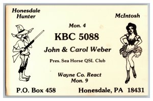 QSL Radio Card From Honesdale PA Pennsylvania KBC 5088 