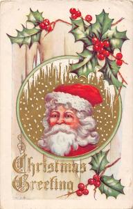 B1/ Santa Claus Merry Christmas Holiday Postcard 1911 Holly Snow 13