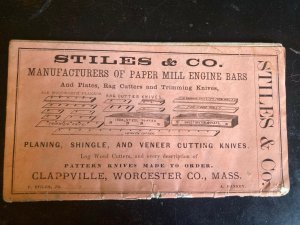 1865 Stiles & Co. Catalog Machine Knives Logging Clappville MA Worcester 