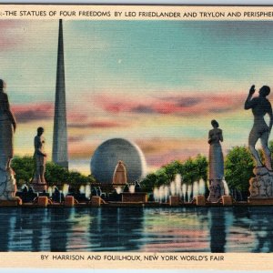 1939 New York World's Fair Statues 4 Freedoms Friedlander Trylon Perisphere A206
