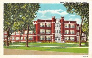 OTTAWA, KS Kansas JUNIOR HIGH SCHOOL Franklin Co c1940's Curteich Linen Postcard
