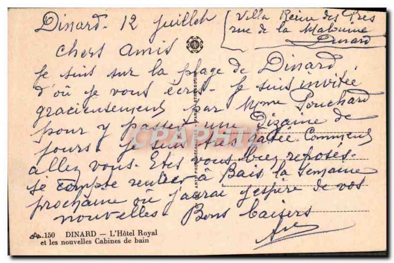 Old Postcard Dinard L & # 39Hotel Royal News And Cabins Bath