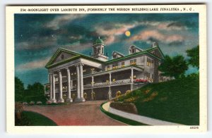 Moonlight Over Lambuth Inn Mission Lake Junaluska North Carolina Postcard Linen