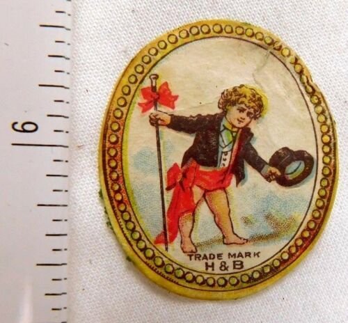 1870's-80's H & B Cute Cherub Child Top Hat Victorian Label or Seal Original F57 