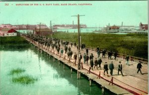 Vintage Postcard Employees Of US Navy Yard Mare Island, California Wood Bridge