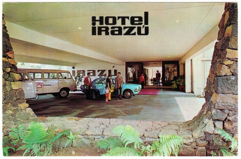 Costa Rica San Jose Hotel Irazu Entrance with VW Bus 1970s-1980s Postcard