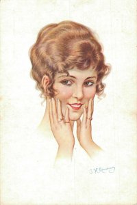Artist Signed Pretty Lady Portrait Vintage Postcard 08.15