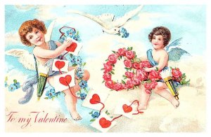 Valentine  Cupids flying , dove