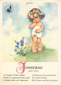 B134 Jungfrau Poem Little Girl Flowers 1953 vintage postcard