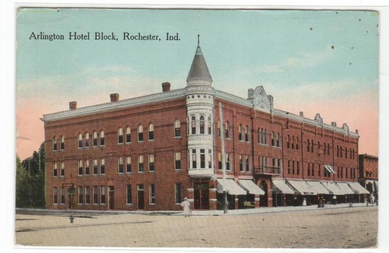 Arlington Hotel Block Rochester Indiana 1915 postcard