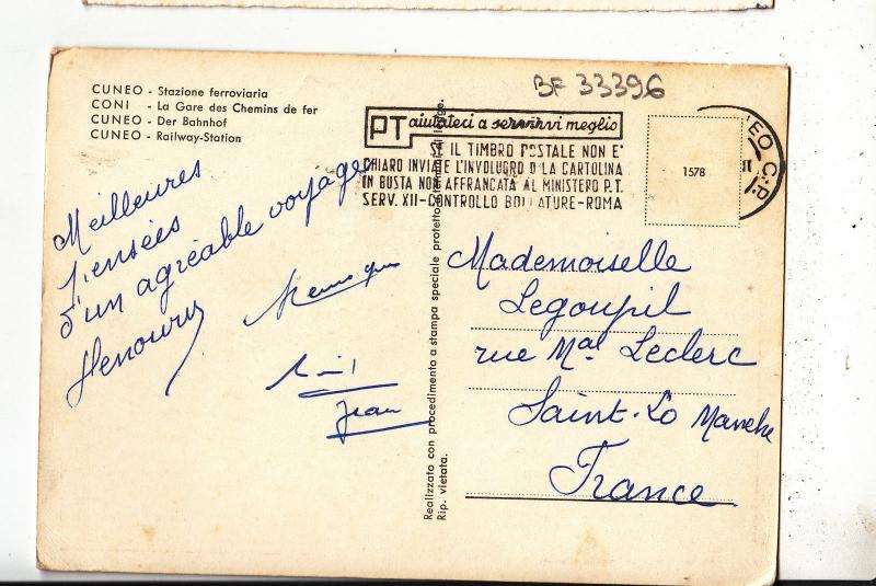 BF33396 cuneo stazione feroviale italy    front/back image