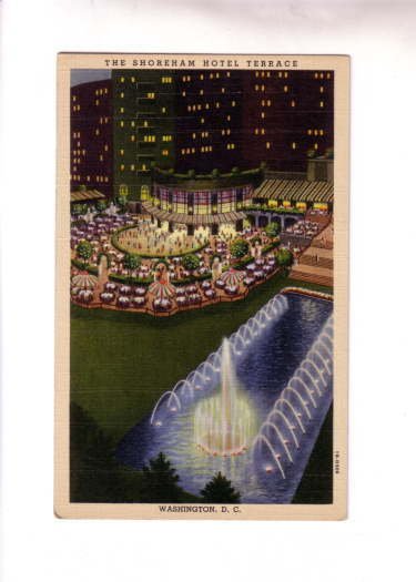 Night View, Shoreham Hotel Terrace, Fountain, Washington DC