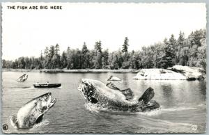 ESPANOLA ONT. CANADA EXAGGERATED FISHING VINTAGE REAL PHOTO POSTCARD RPPC