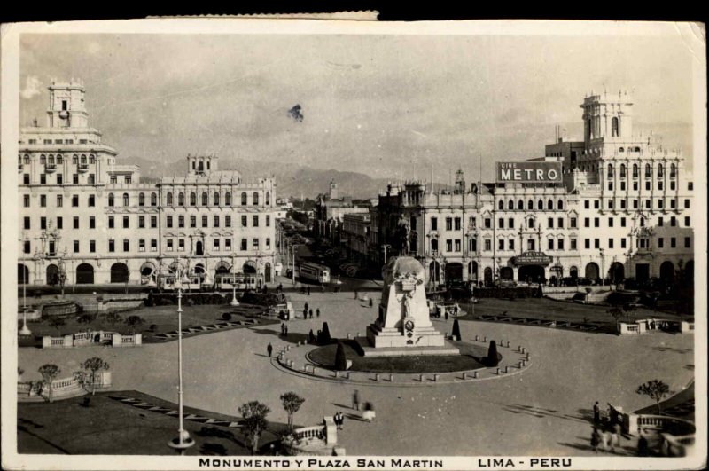 Lima Peru Plaza San Martin Used US CENSORSHIP 1943 Real Photo Postcard