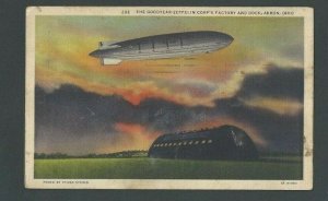 1939 Post Card Akron Oh Goodyear Zeppelin Centre Factory & Dock