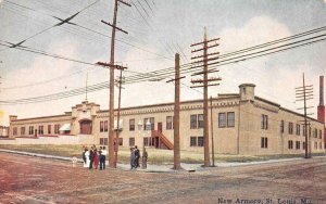ST LOUIS, Missouri MO    NEW ARMORY & Street View~People   ca1910's Postcard