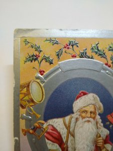 Santa Claus Old World Christmas Postcard Embossed Silver Horse Shoe 1911 Vintage 