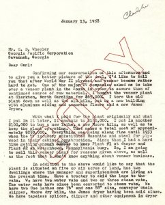 1958 GEORGIA-PACIFIC COPRORATION AUGUSTA GA BUYING LEASING SAWMILL LETTER Z848