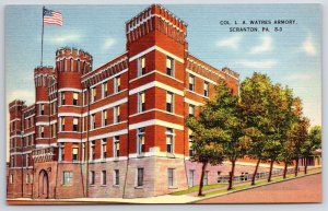 COL L.A. Waters Armory Scranton Pennsylvania Trees & Building Landmark Postcard