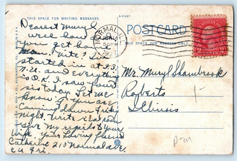 1927 Normal Illinois IL Postcard Fell Hall Normal University Extrerior Building