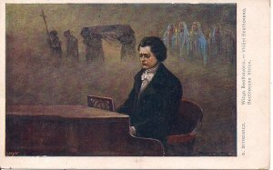 Vision of Beethoven, Poland, Artist Signed Setkowicz 1910, Funeral, Coffin