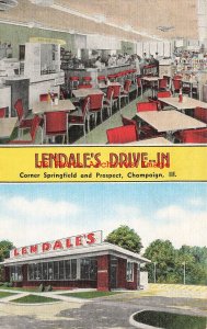 Advertising Linen Postcard, Lendale's Drive-In, Champaign Illinois