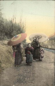 Japan Japanese Asian Children Under Parasol Umbrellas c1910 Postcard