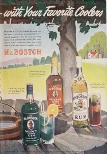 Old Mr Boston Gin 1946 LIFE Mag Color Ad Flavors Bottles on Well EXL100171