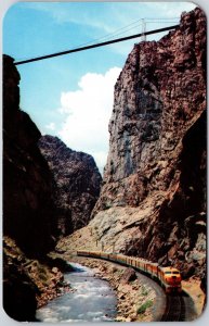Deisel Train In Royal Gorge Arkansas River Near Cañon City Colorado Postcard