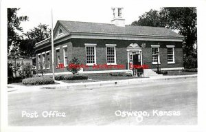 KS, Oswego, Kansas, RPPC, Post Office Building, Entrance View, Photo