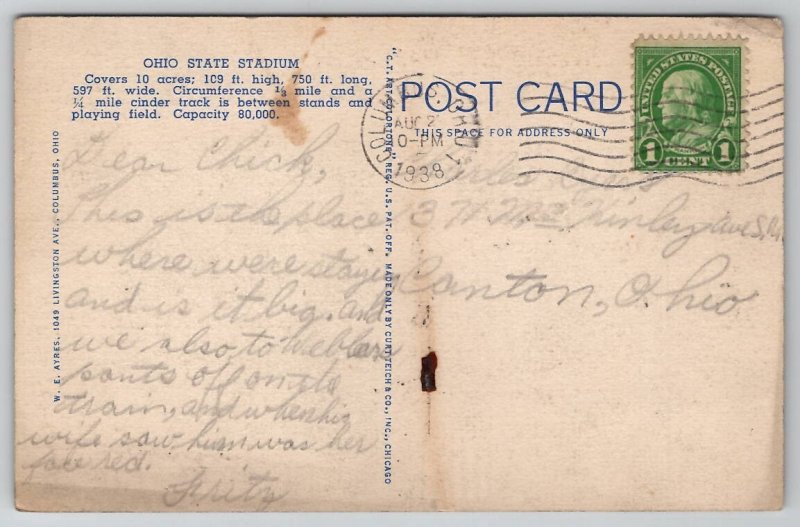 Crowded Stadium Ohio State University Columbus Ohio Postcard K49
