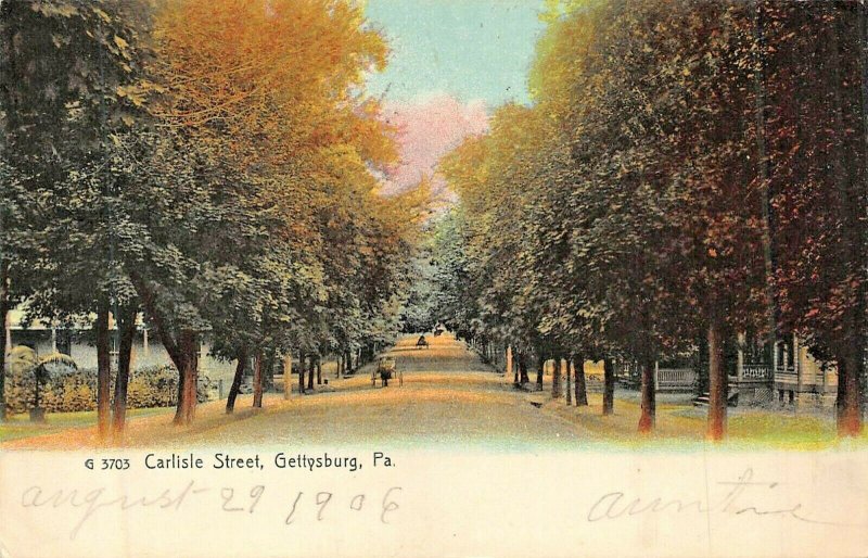 GETTYSBURG PA~CARLISLE ST~TREE LINED DIRT ROAD~ROTOGRAPH 1906 PHOTO POSTCARD