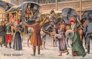 HAPPY NEW YEAR HOLIDAY HORSE CARRIAGE VIENNA AUSTRIA WILHELMSBURG POSTCARD 1914