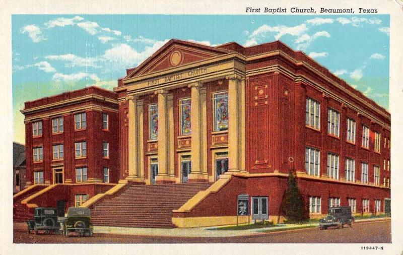 Beaumont Texas First Baptist Church Street View Antique Postcard K103166