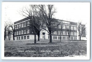 Holton Kansas KS Postcard RPPC Photo High School Building Campus 1954 Vintage