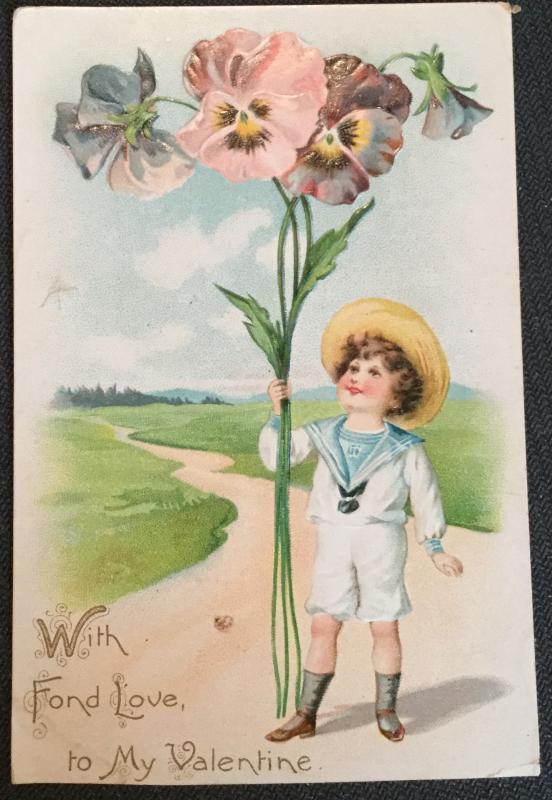 Postcard Unused wWriting Child/Pansies Valentine Tuck’s Post Card LB