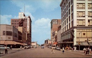 Peoria Illinois IL Adams Street Classic Cars Busy 1950s Street Scene Postcard