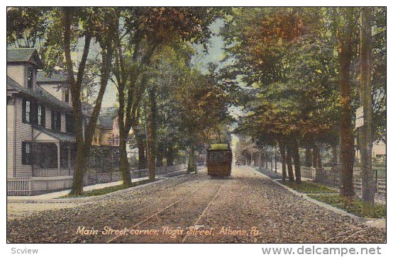 Main Street, Corner, Tioga Street, Trolley, ATHENS, Pennsylvania, PU-1916