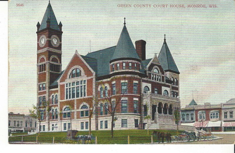 POSTCARD GREEN COUNTY COURT HOUSE MONROE WISCONSIN