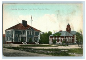 c.1910 Plainville Schools And Town Hall, Plainville, Mass, Vintage Postcard P56 