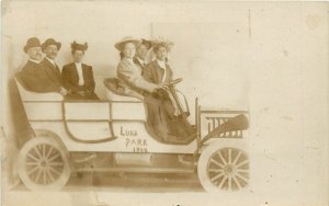 RPPC Postcard Men and Women in Car Studio Photo at Luna Park Coney Island NY