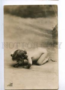 234116 NUDE Little Girl KISS of FROG Fairy Tale Vintage PHOTO