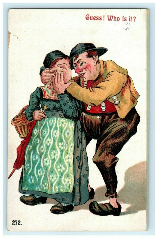 Guess! Who is it? Man Snuffing Out Woman in Dress Assassination Vintage Postcard 