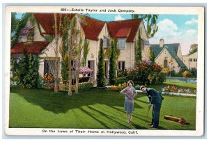 c1920 Home Lawn Playing Golf Estelle Taylor & jack Dempsey Hollywood CA Postcard 