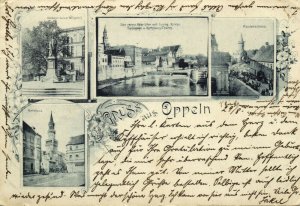 poland, OPOLE OPPELN, Multiview with Synagogue (1897) Judaica Postcard