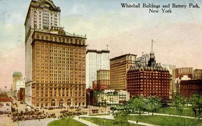 NY - New York City. Whitehall Buildings & Battery Park