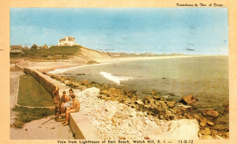 Vintage Postcard 1951 View From Lighthouse East Beach Watch Hill Rhode Island RI