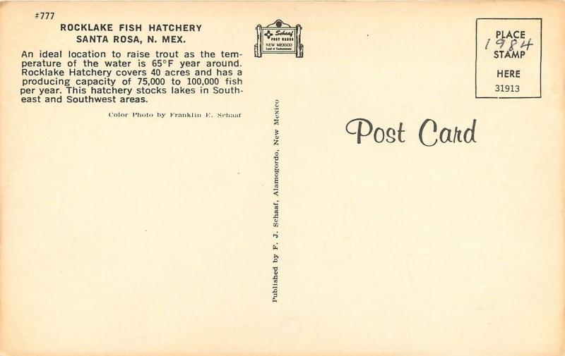 Santa Rosa New Mexico~Rocklake Fish Hatchery~1950s Postcard