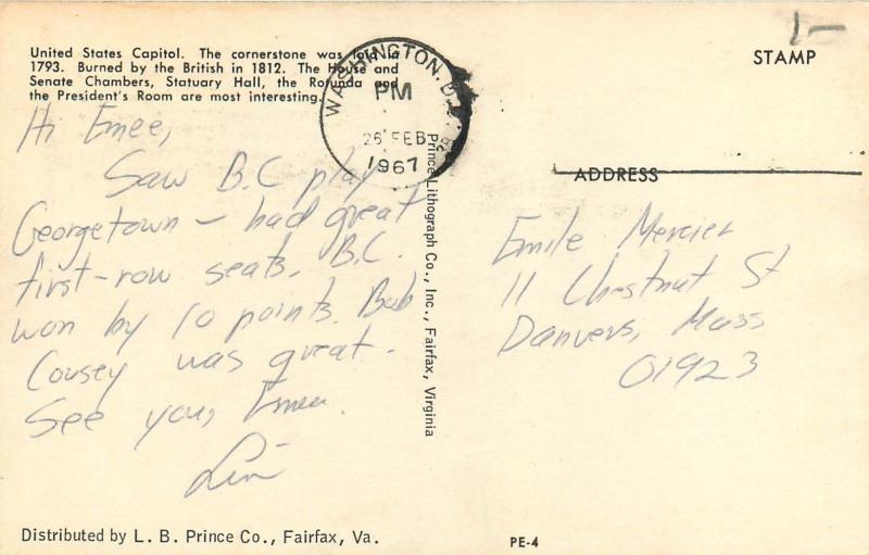 US Capitol pm 1967 Washington DC cancel mark Postcard