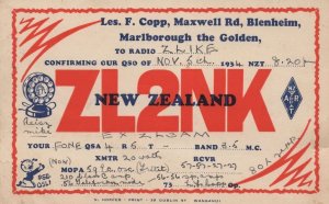 New Zealand QSL To Blenheim Antique 1930s Radio Postcard